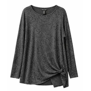 Max & Mia Women's Gray Animal Print Long Sleeve Knit Top Size L Comfort